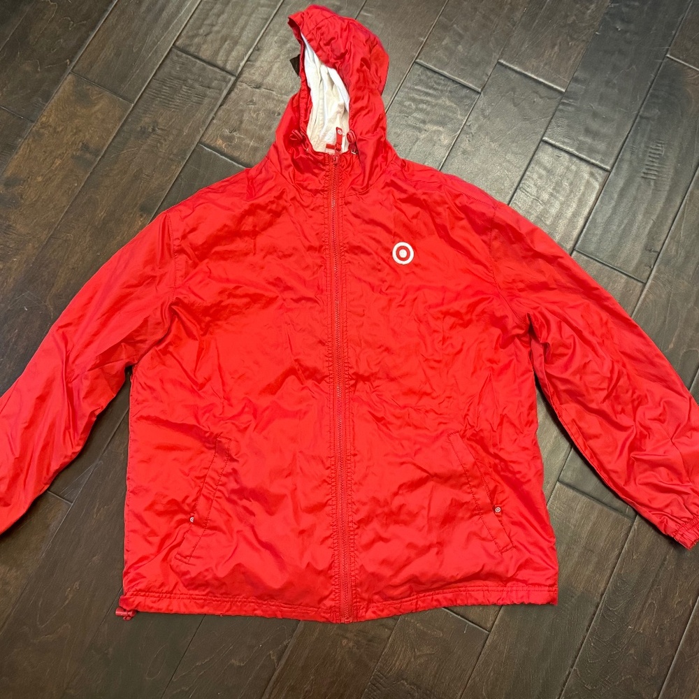 Target Store Employee Work Jacket Windbreaker Hooded Red Drive Up Full Zip L